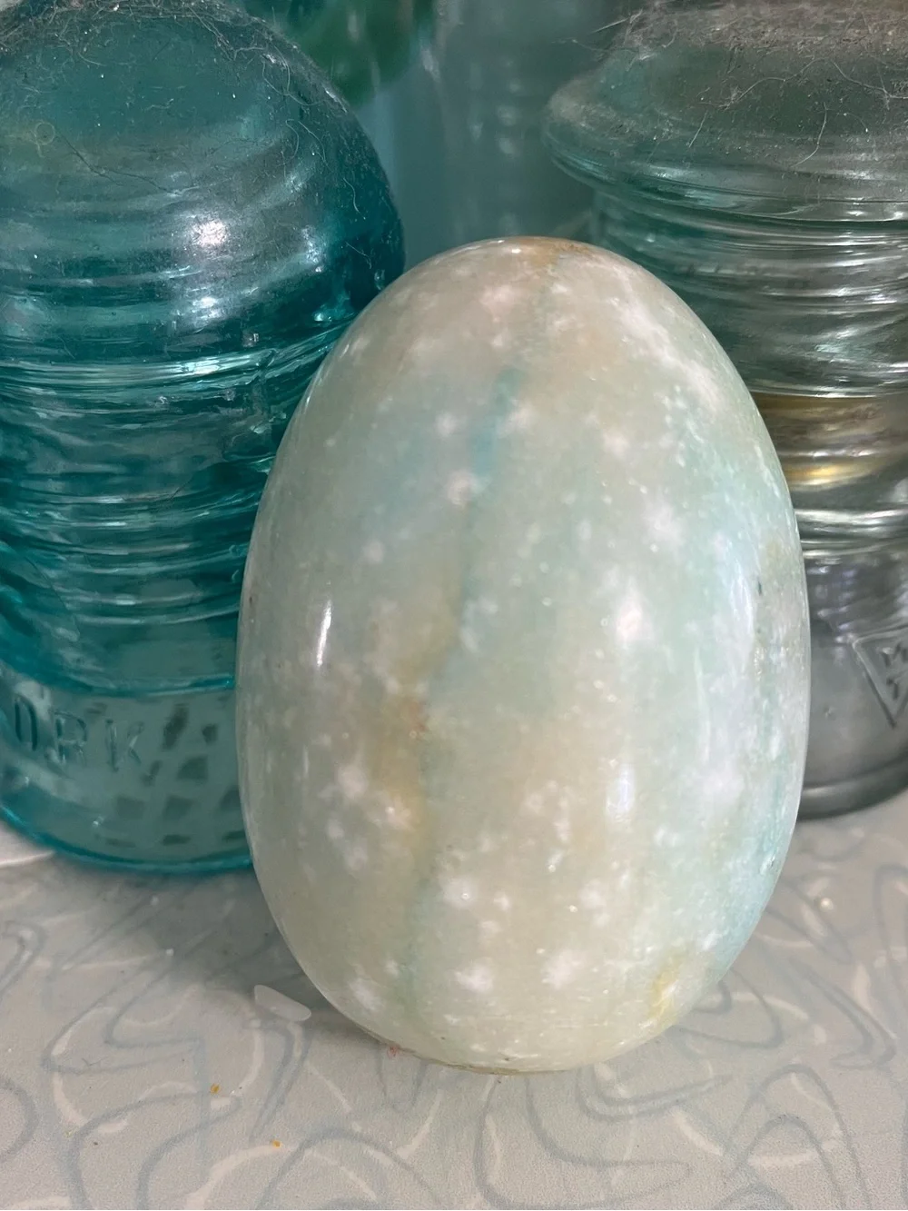 Polished Aqua Green Decorative marble alabaster stone Egg